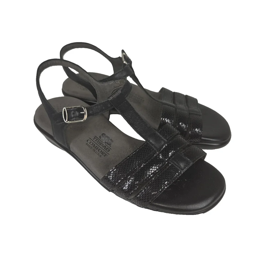 SAS Sandals Womens 6 Black Strappy Lagenlook Cottagecore Comfort Made In USA